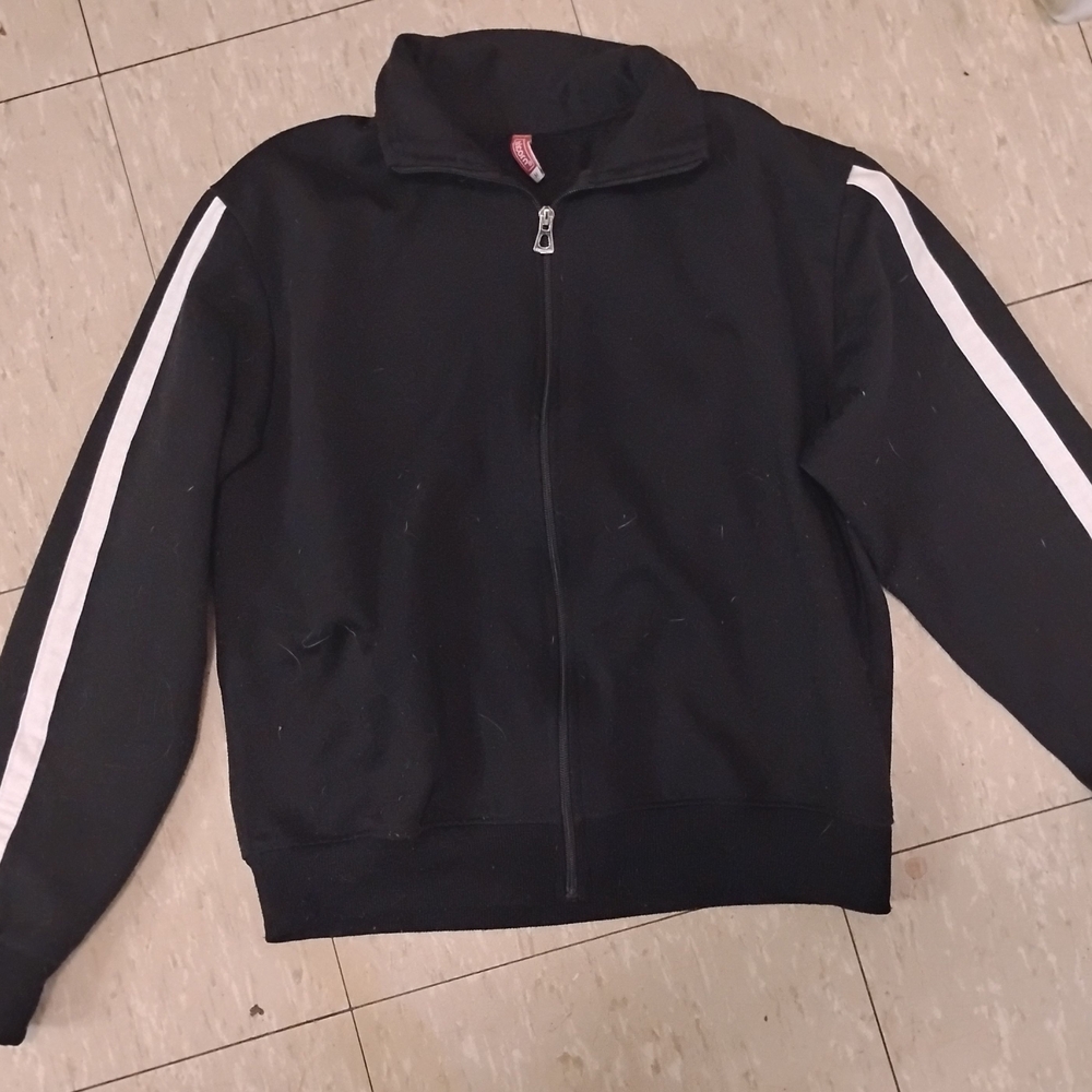 Black Zip-Up Jacket with White Stripes